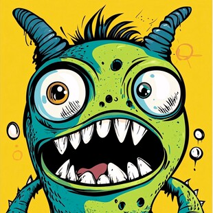 绿色搞怪大眼怪物插画