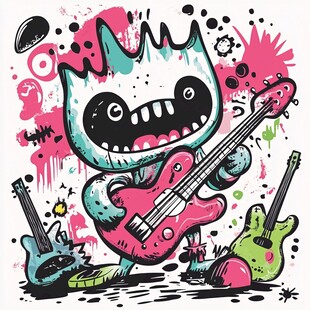 卡通怪兽激情弹奏电吉他