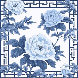 青花瓷风牡丹中式花纹图