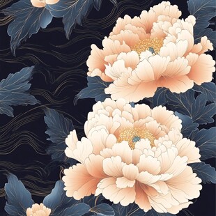 墨底金牡丹中式花卉图案