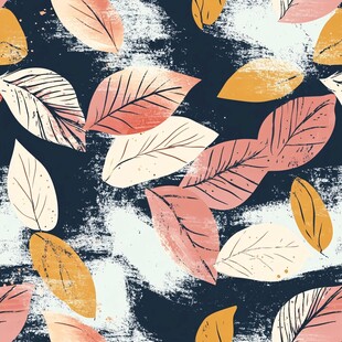 秋叶图案 复古风抽象水彩设计