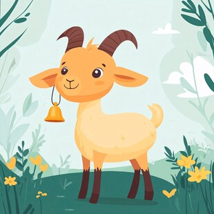 可爱小羊在绿意盎然草地