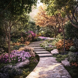 林间石径 繁花簇拥的小径