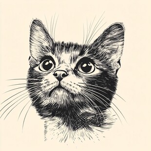 可爱猫咪黑白线条肖像画