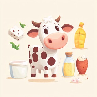 可爱奶牛与多样奶制品