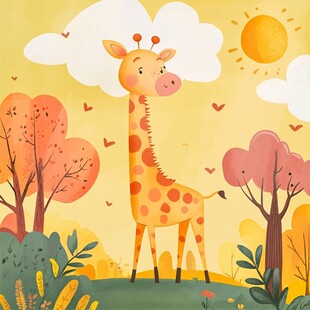阳光下的可爱长颈鹿插画