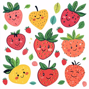 可爱笑脸水果插画图案