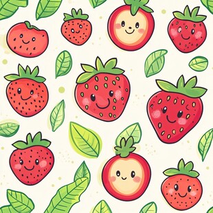 可爱笑脸草莓图案插画