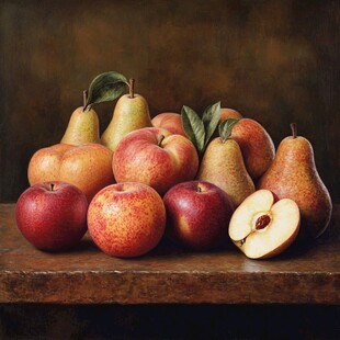 静物 多彩苹果与梨子组合