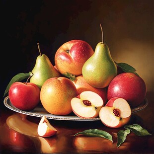 水果静物盘 苹果与梨组合