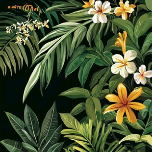 热带花卉绿植装饰图案