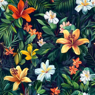 热带花卉植物图案插画