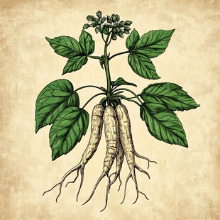 手绘人参植株插画