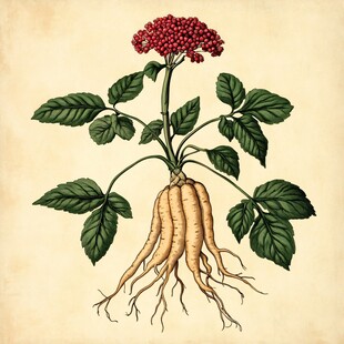 人参植株插画图