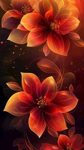 绚丽橙红色花卉梦幻背景图