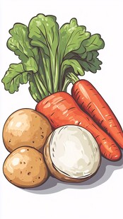 新鲜胡萝卜与土豆插画