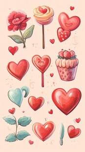 甜蜜爱心糖果花朵插画