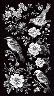 花鸟黑白插画装饰素材
