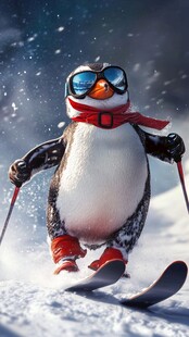 滑雪的时尚企鹅