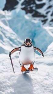 企鹅滑雪 冰雪中的萌趣瞬间