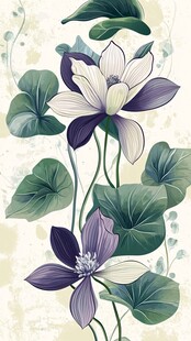 淡雅荷花荷叶插画图案