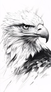 黑白素描鹰的头部特写