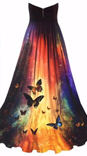 梦幻渐变蝴蝶印花长裙