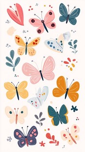 可爱多彩蝴蝶插画图案