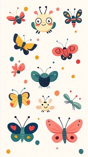 可爱多彩昆虫插画集合