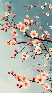 枝头绽放的粉嫩梅花