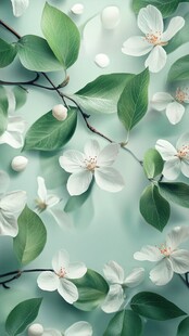 清新白花绿叶背景图