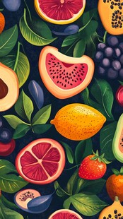 缤纷水果与绿叶的活力图案