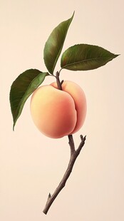 一枝鲜桃 绿叶相伴