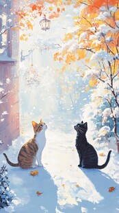 冬日双猫赏景温馨画面