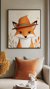 俏皮戴帽狐狸装饰画