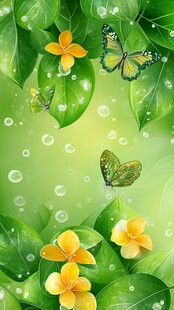 春日叶间蝶舞花卉美景