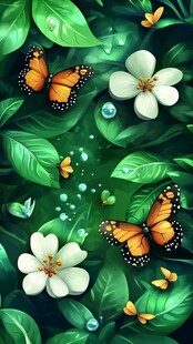 蝴蝶翩跹于花叶间