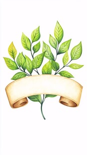 绿叶环绕的空白卷轴装饰