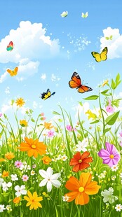 春日花海蝴蝶飞舞美景