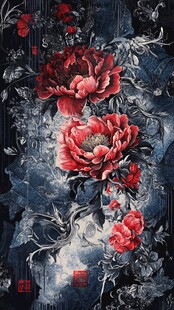 中式水墨牡丹花卉图案