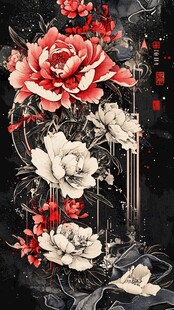 水墨风花卉图案设计