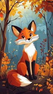 秋日森林中的可爱小狐狸