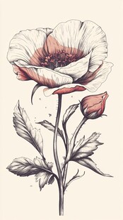 手绘罂粟花与花苞