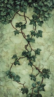 绿藤缠绕墙面的自然景致