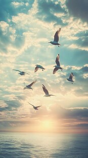 海天一色飞鸟翔