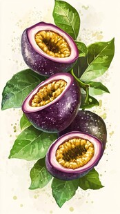 水彩画中的切开百香果