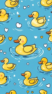 小黄鸭在蓝水中的可爱图案