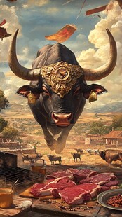 神牛降临下的丰盛牛肉场景