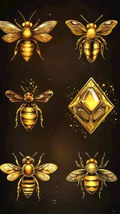 金色蜜蜂与几何宝石图案
