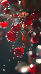 水珠晶莹的红樱桃果实